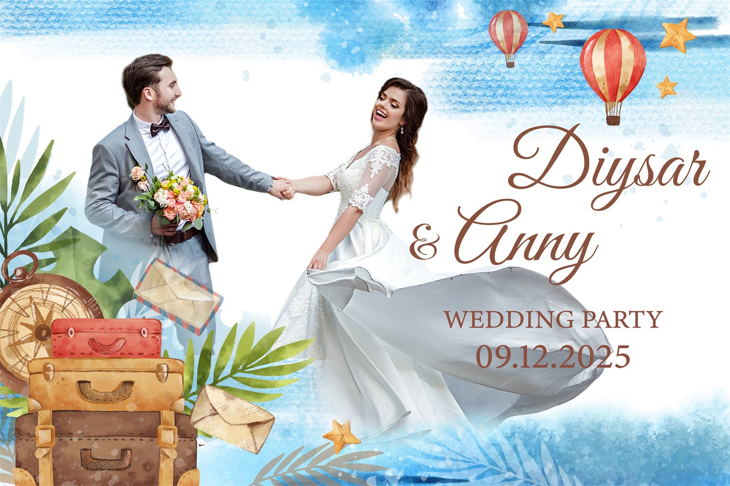 Wedding Backdrop Design Hot Air Balloon Journey Personalised Backdrop BRP4-114