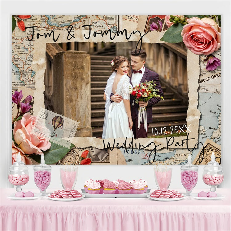 Wedding Backdrops Ideas Travel Map Floral Custom Backdrop BRP4-115
