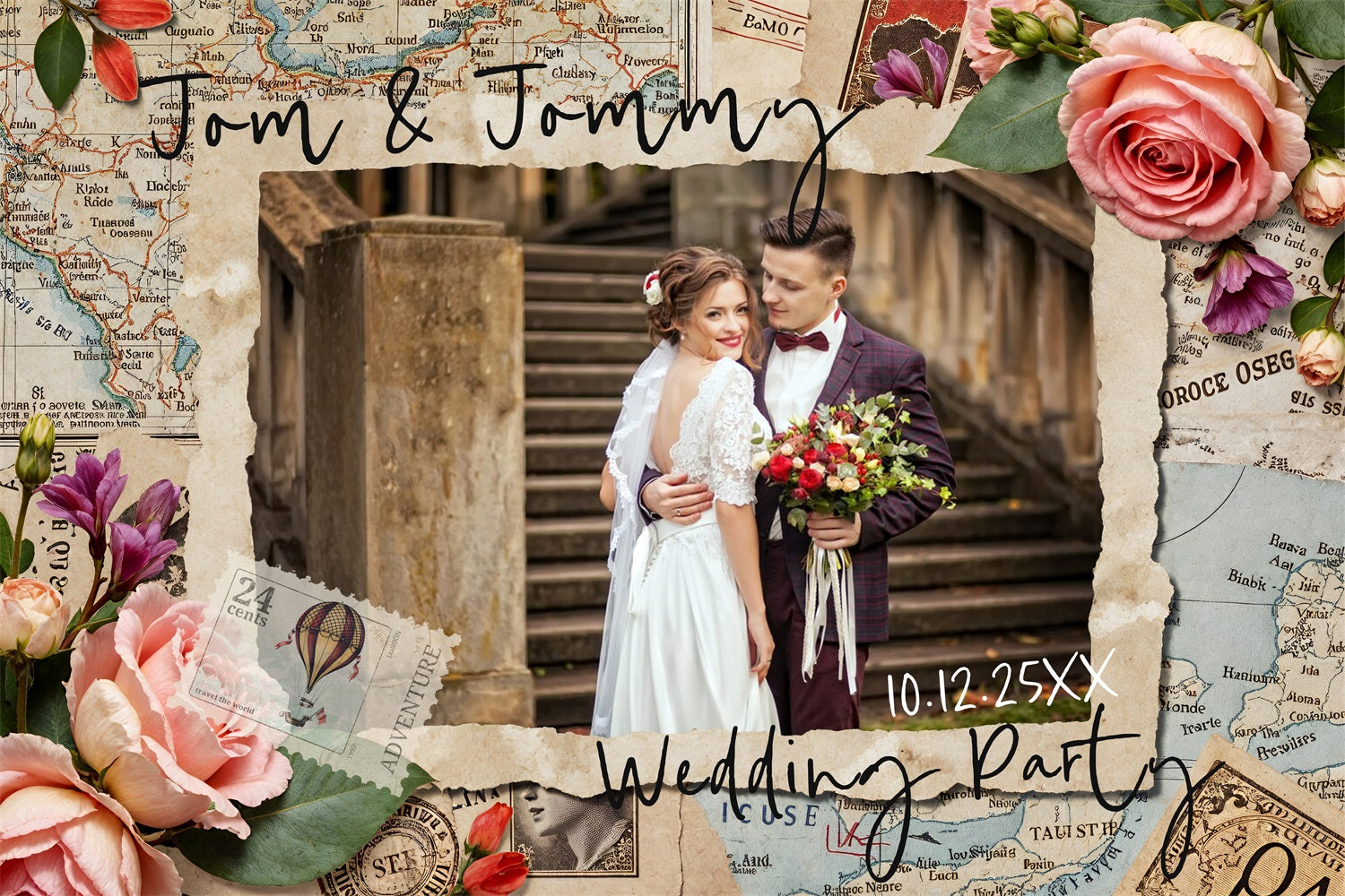 Wedding Backdrops Ideas Travel Map Floral Custom Backdrop BRP4-115