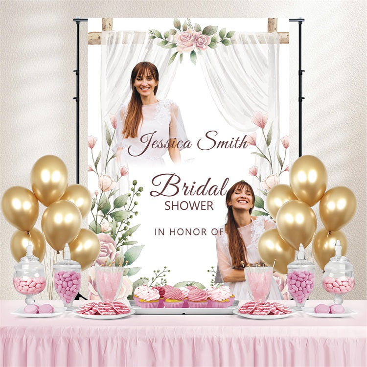 Bridal Backdrop Watercolor Flowers Blush Curtain Custom Backdrop BRP4-120