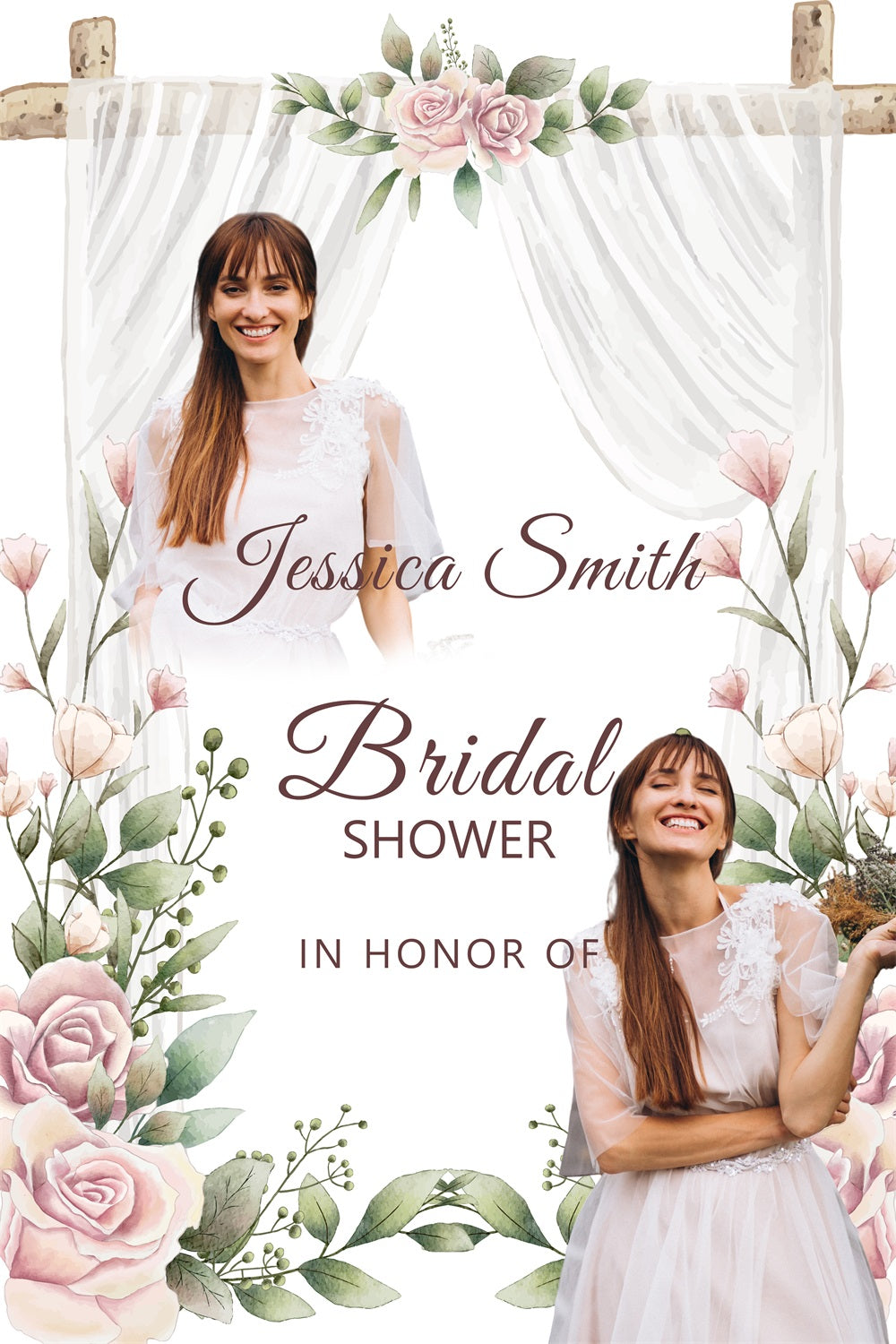 Bridal Backdrop Watercolor Flowers Blush Curtain Custom Backdrop BRP4-120