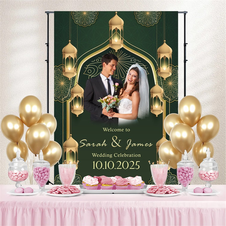 Elegant Wedding Backdrop Mosque Gold Lantern Personalised Backdrop BRP4-125