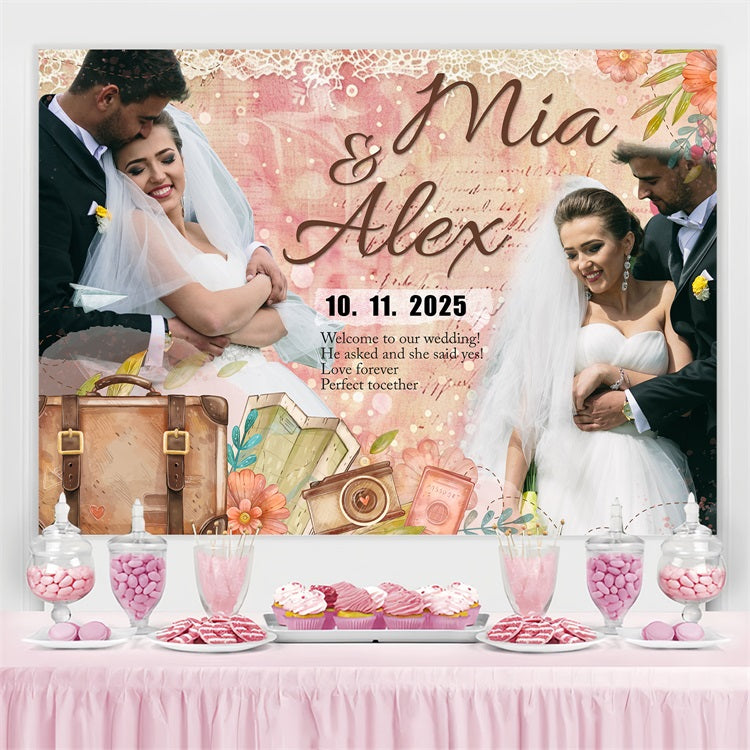 Wedding Backdrop Ideas Vintage Luggage Flower Personalized Backdrop BRP4-132