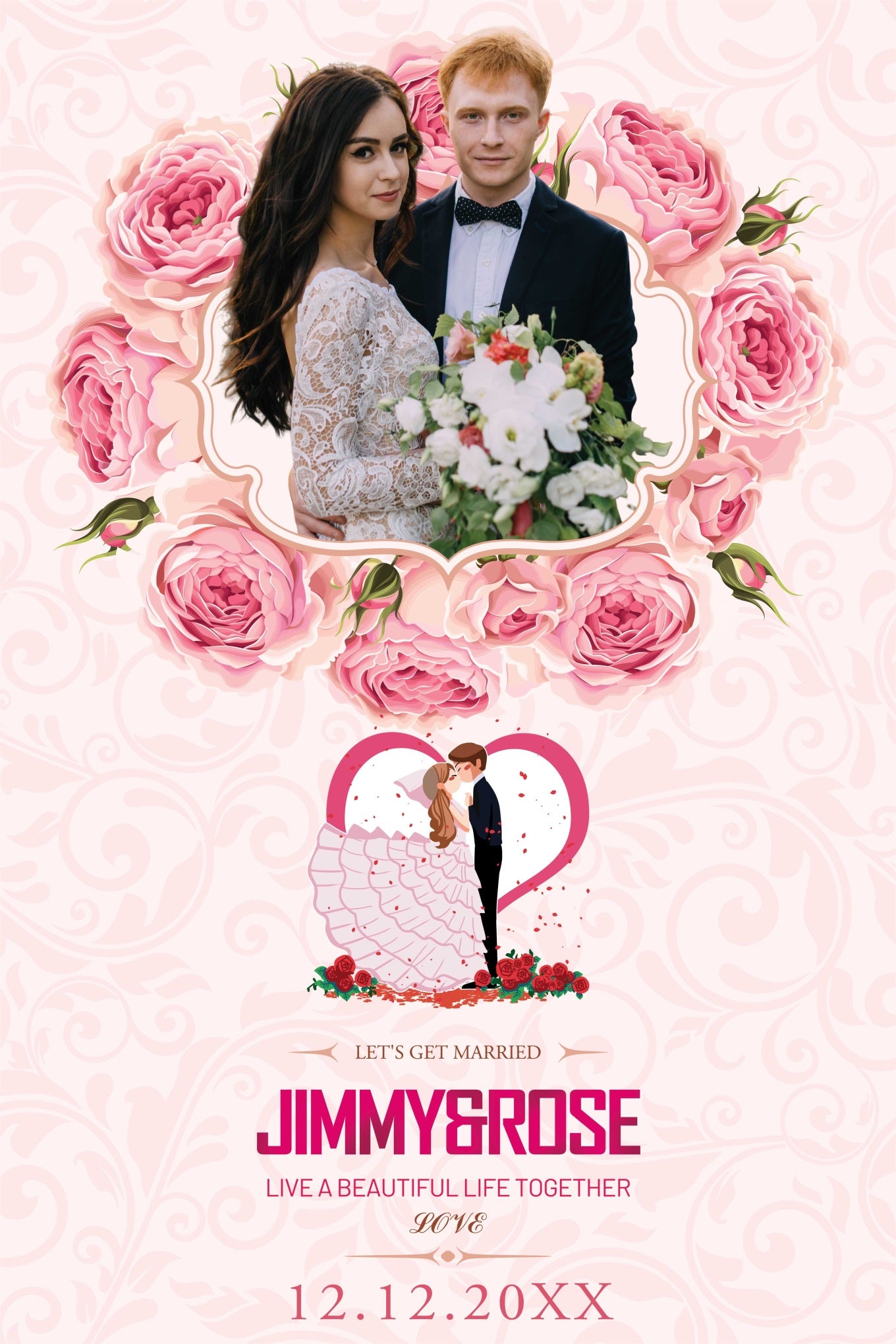 Wedding Photo Backdrop Sweet Cartoon Rose Customized Backdrop BRP4-133