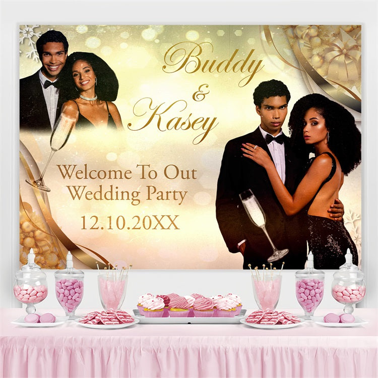 Wedding Photo Backdrops Golden Champagne Toast Personalised Backdrop BRP4-134