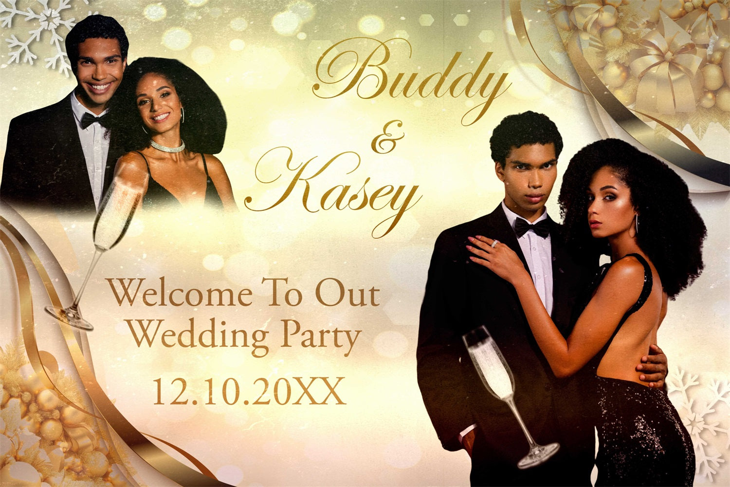 Wedding Photo Backdrops Golden Champagne Toast Personalised Backdrop BRP4-134