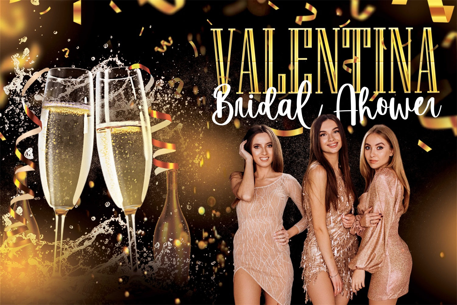 Bridal Shower Backdrop Sparkling Champagne Night Custom Backdrop BRP4-135