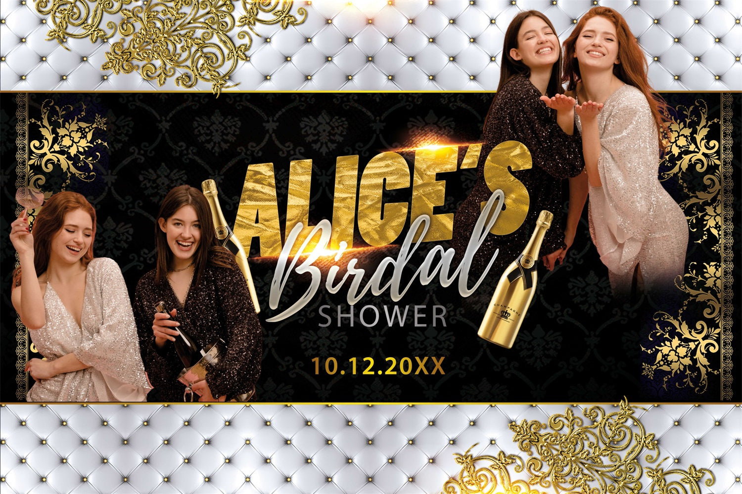 Bridal Shower Backdrop Ideas Royal Champagne Personalized Backdrop BRP4-136