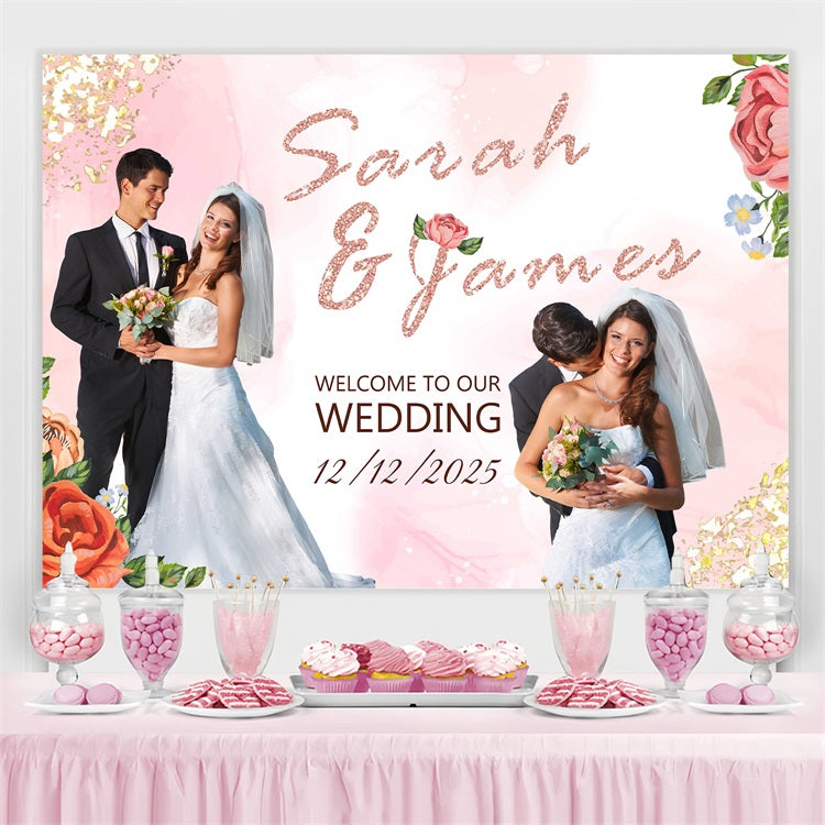 Wedding Photo Backdrop Ideas Rose Gold Floral Customized Backdrop BRP4-137