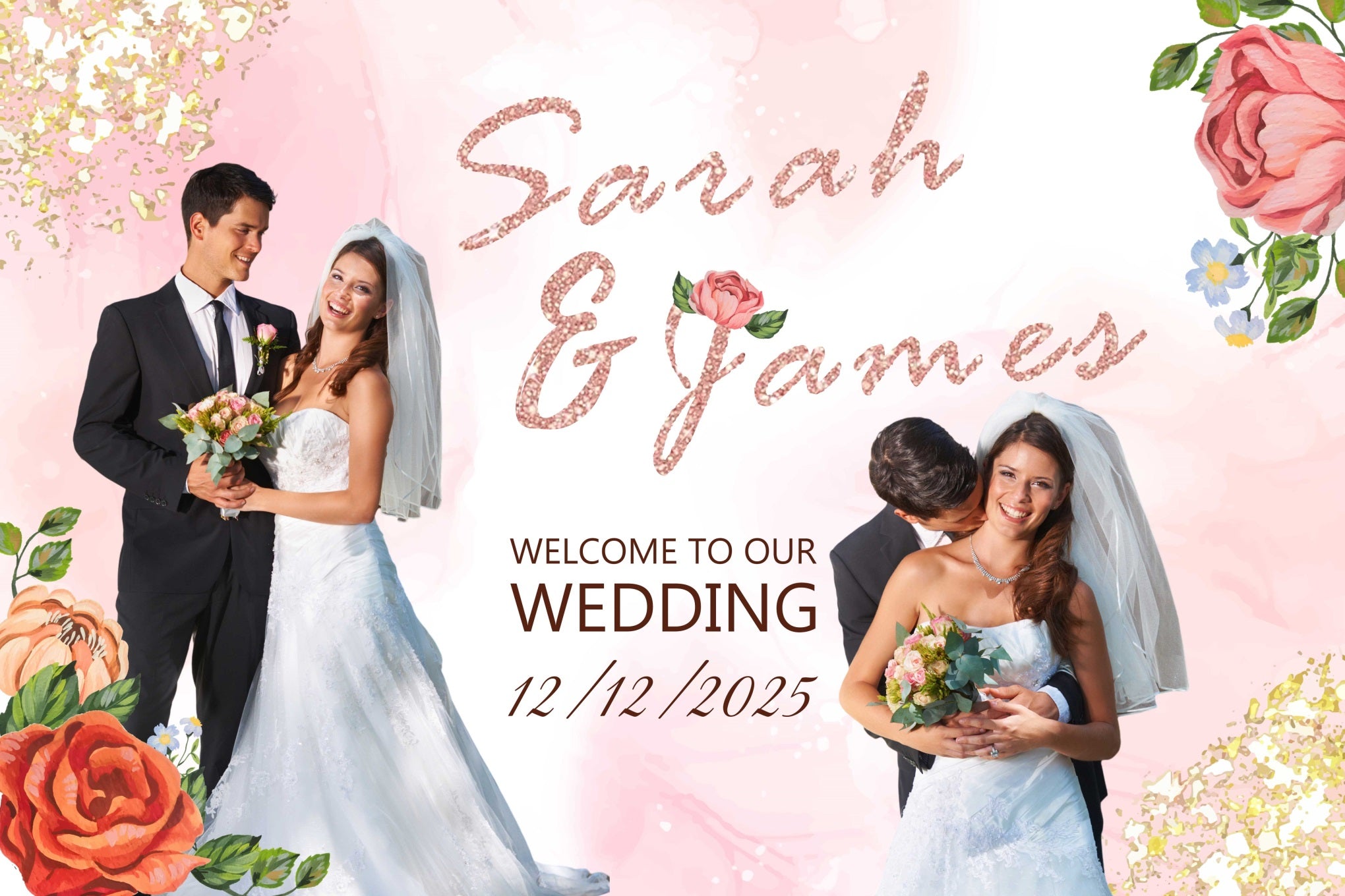 Wedding Photo Backdrop Ideas Rose Gold Floral Customized Backdrop BRP4-137