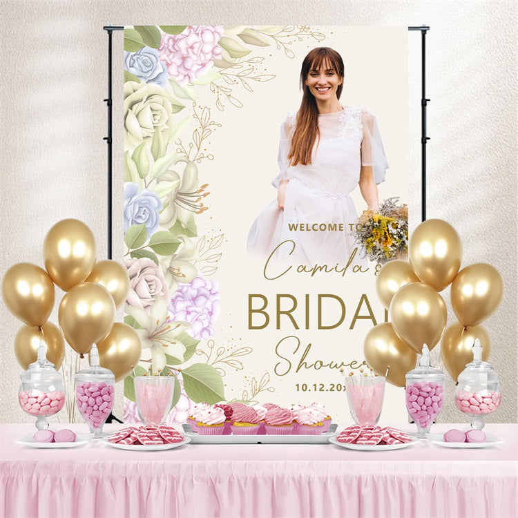 Bridal Shower Photo Backdrop Pastel Florals Personalized Backdrop BRP4-140