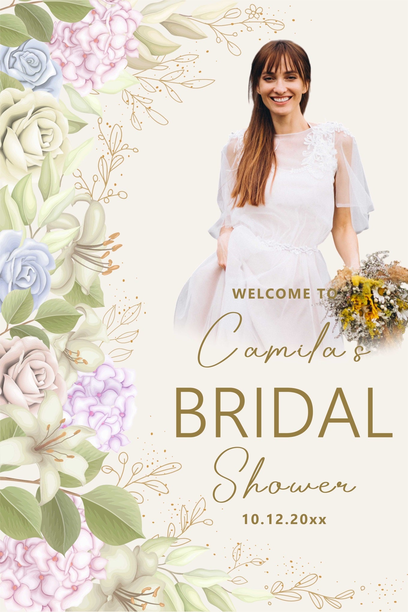 Bridal Shower Photo Backdrop Pastel Florals Personalized Backdrop BRP4-140