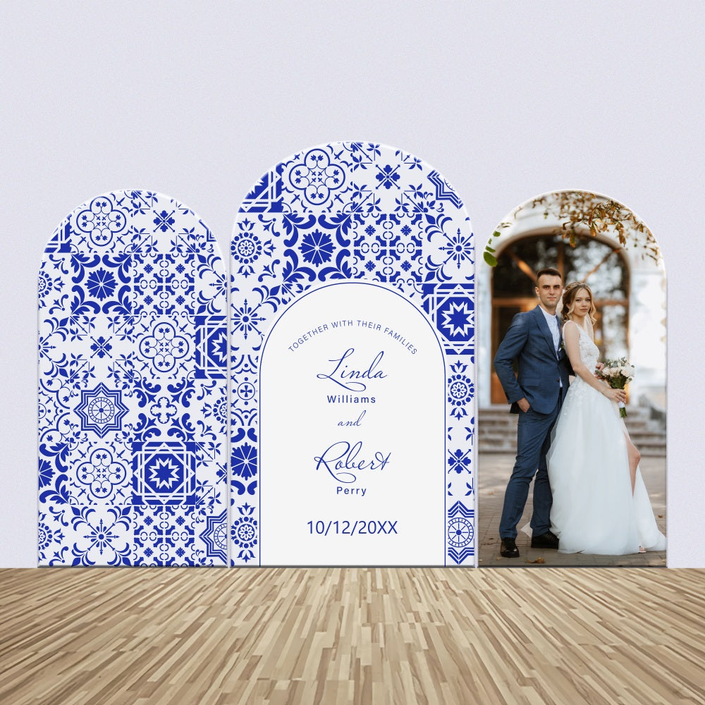 Photo Backdrop Wedding Blue Pattern Personalised Arch Backdrop Kit BRP4-145