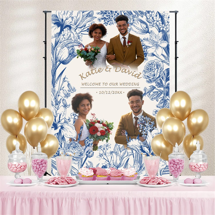 Elegant Wedding Backdrop Sketch Bloom Personalized Backdrop BRP4-146