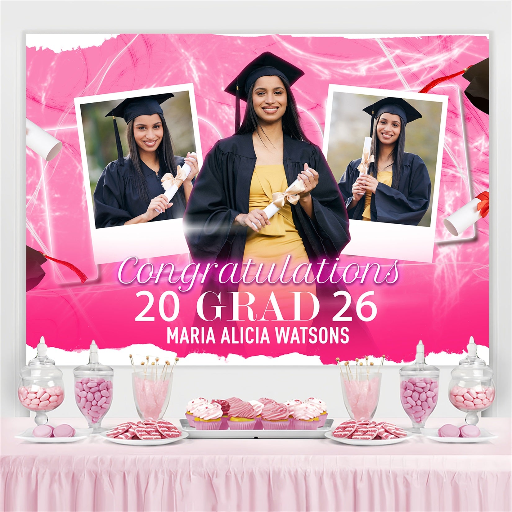 Graduated Backdrop Pink Sparkle Custom Graduation Party Backdrop BRP4-162