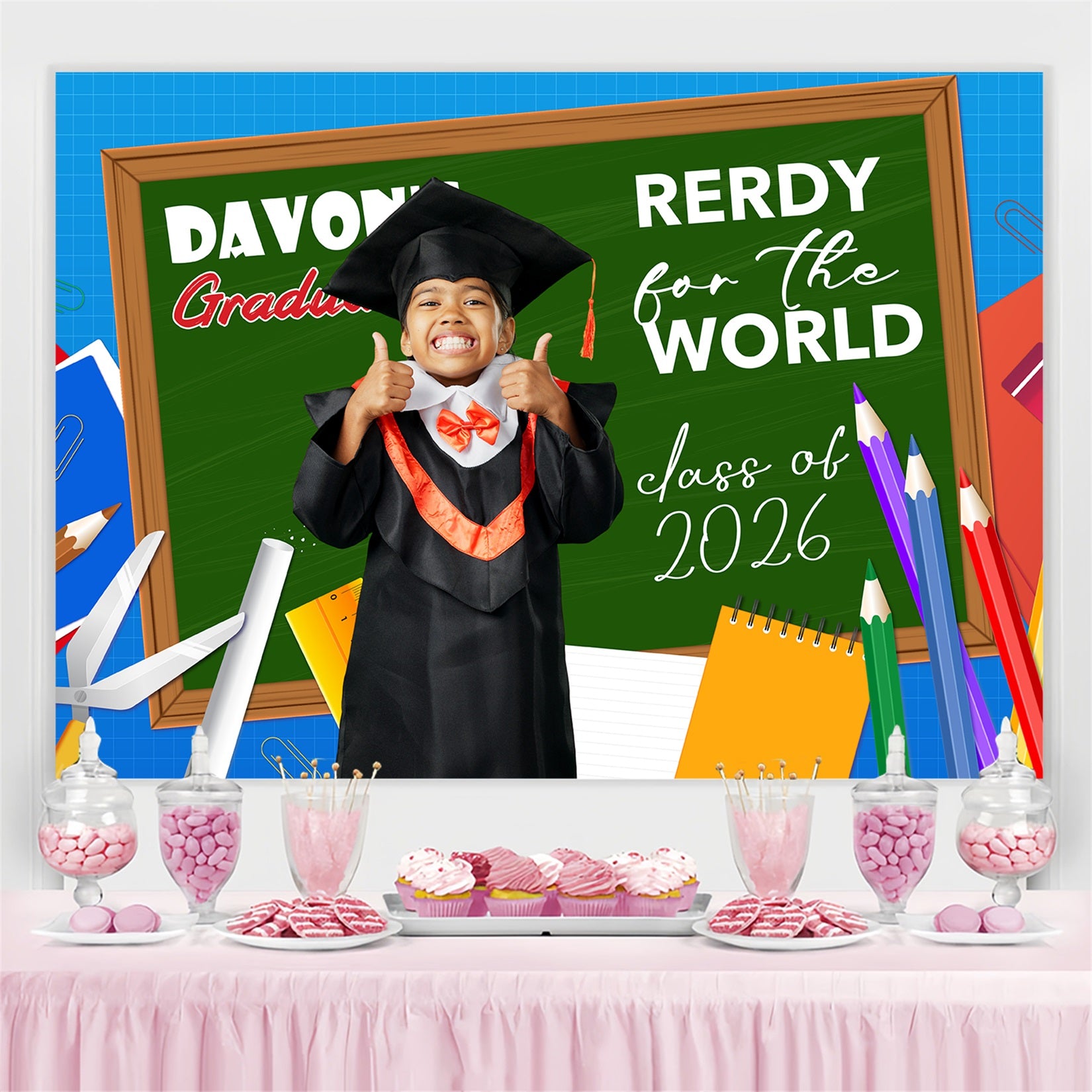 Custom Graduation Backdrop Colorful Stationery Graduation Party Backdrop BRP4-167