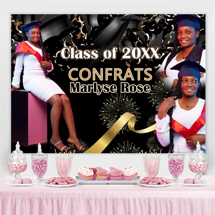 Personalized Graduation Backdrop Elegant Black Graduation Party Backdrop BRP4-176