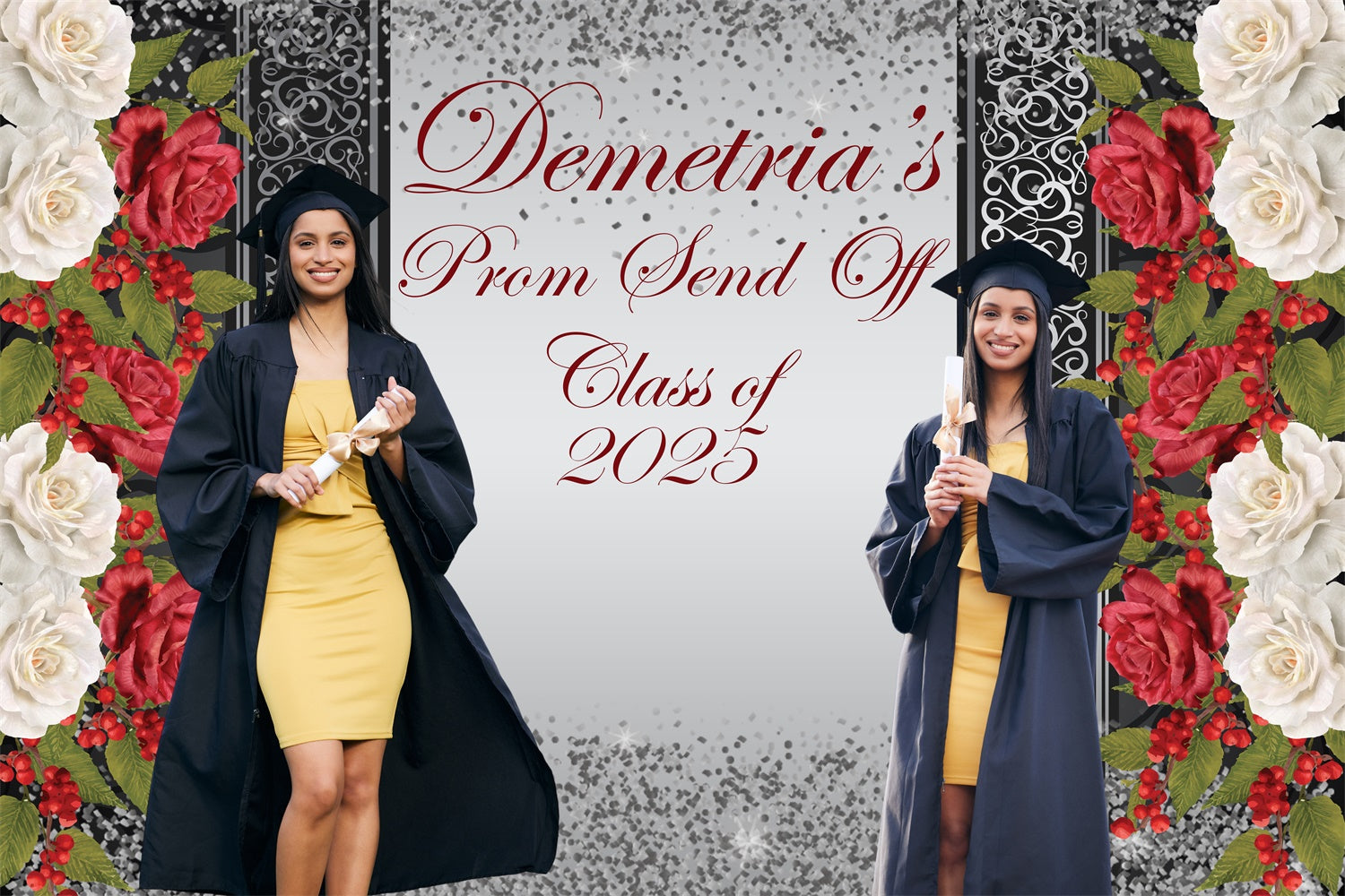 2025 Graduation Backdrop Elegant Rose Custom Graduation Party Backdrop BRP4-185