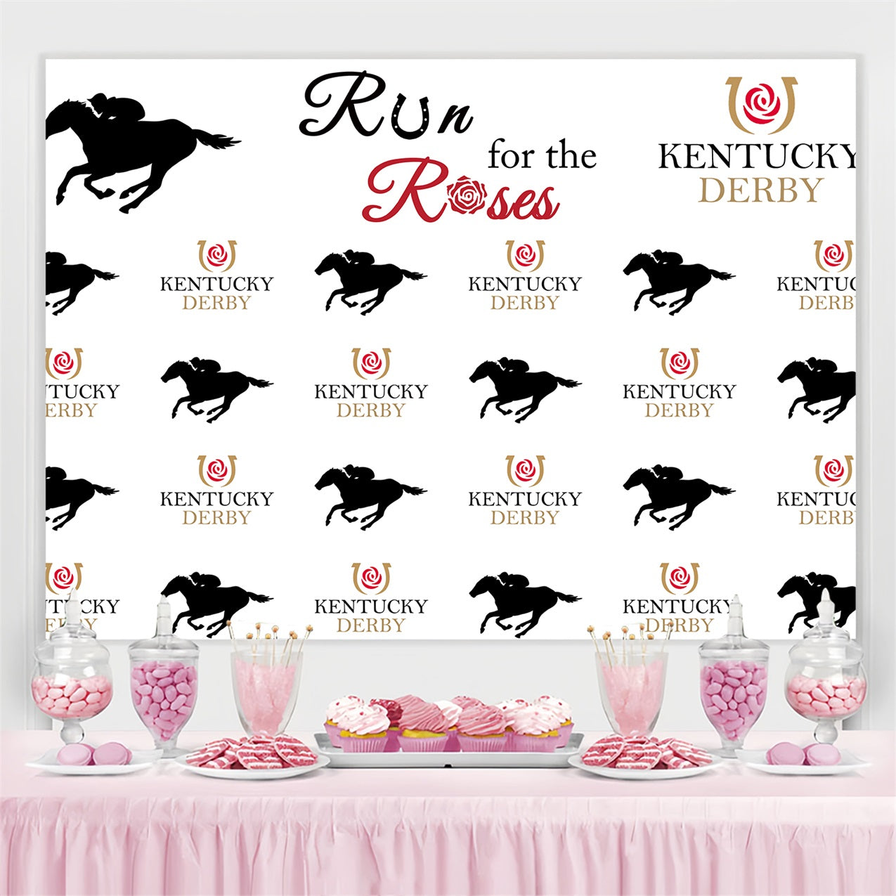 Kentucky Derby Party Photo Backdrop Jockey Rose Repeat Personalized Backdrop BRP4-41
