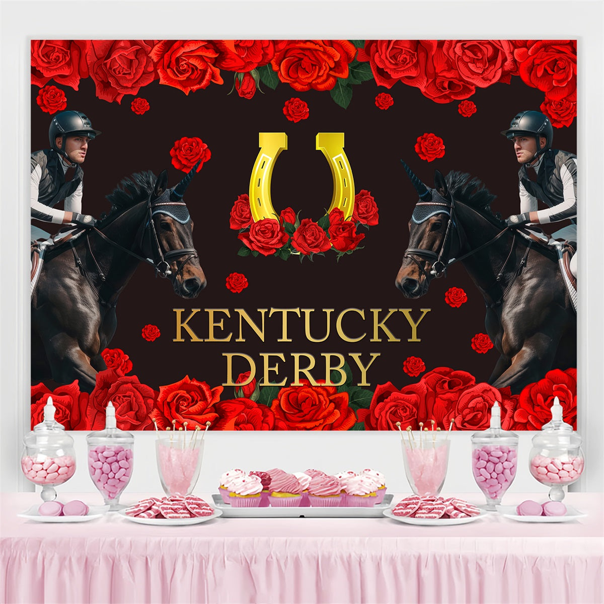 Kentucky Derby Party Photo Backdrop Mirror Riders Rose Personalized Backdrop BRP4-47