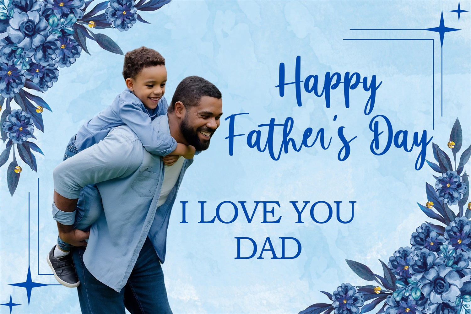 Fathers Day Backdrop Elegant Blue Floral Personalized Backdrop BRP4-99