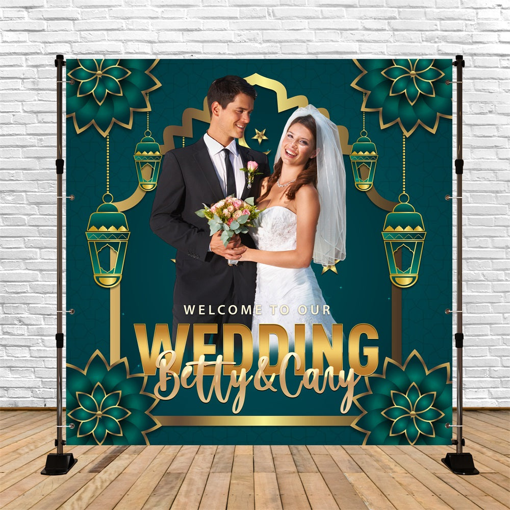 Backdrops For Weddings Green Gold Floral Custom Backdrop BRP5-184