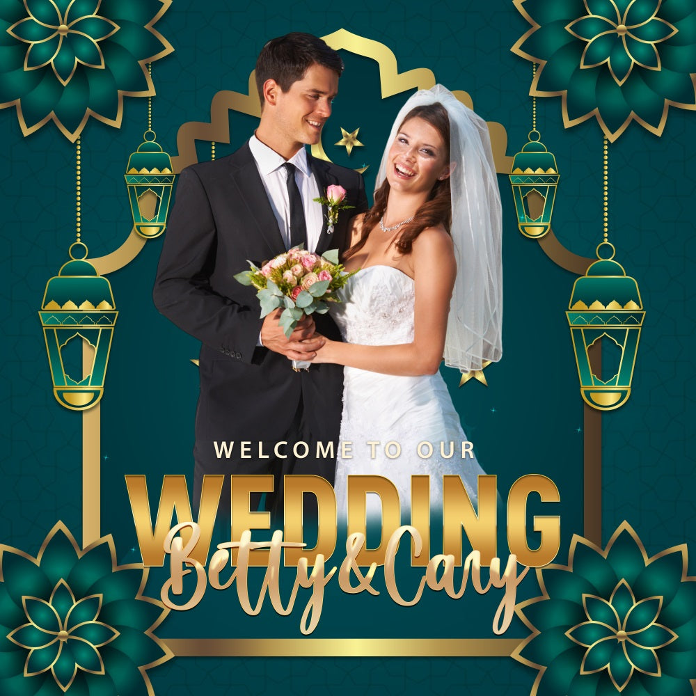 Backdrops For Weddings Green Gold Floral Custom Backdrop BRP5-184