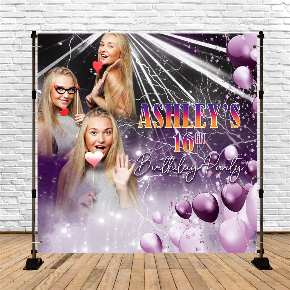 Custom Birthday Backdrop Stylish Balloons Purple Sweet 16 Backdrop BRP5-79