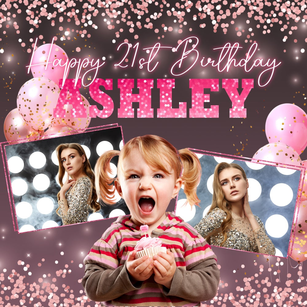 21st Birthday Backdrop Pink Confetti Sparkle Custom Backdrop BRP5-80