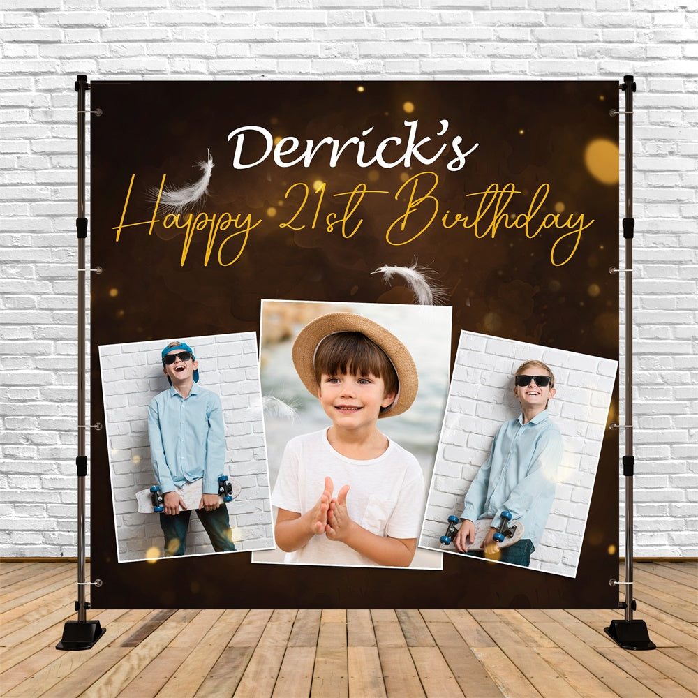21st Birthday Backdrop Stylish Feather Glow Customized Backdrop BRP5-81