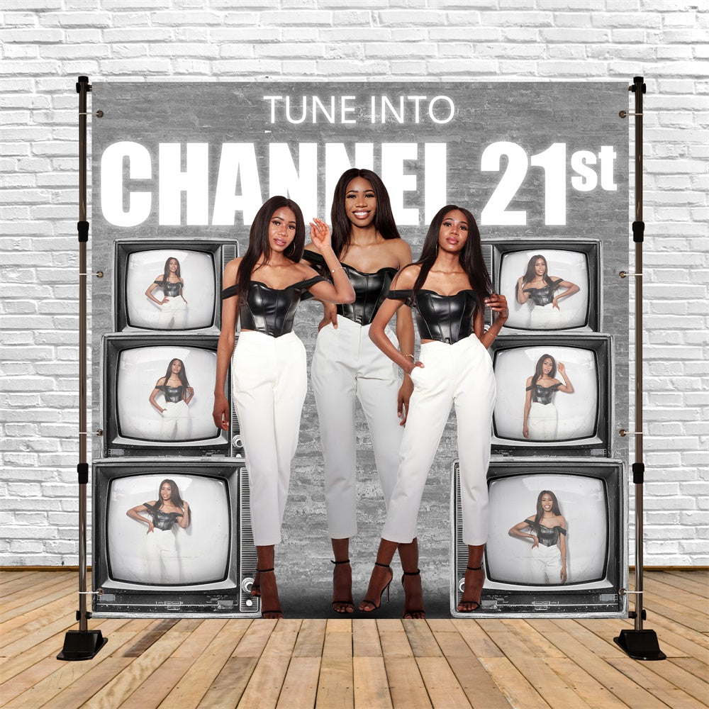 21st Birthday Backdrop Vintage Television Channel Custom Backdrop BRP5-84