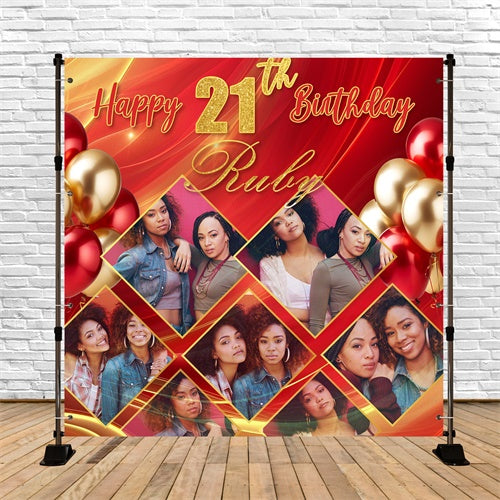 21st Birthday Backdrop Red Gold Balloon Customized Backdrop BRP5-85