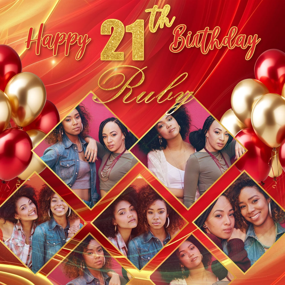 21st Birthday Backdrop Red Gold Balloon Customized Backdrop BRP5-85