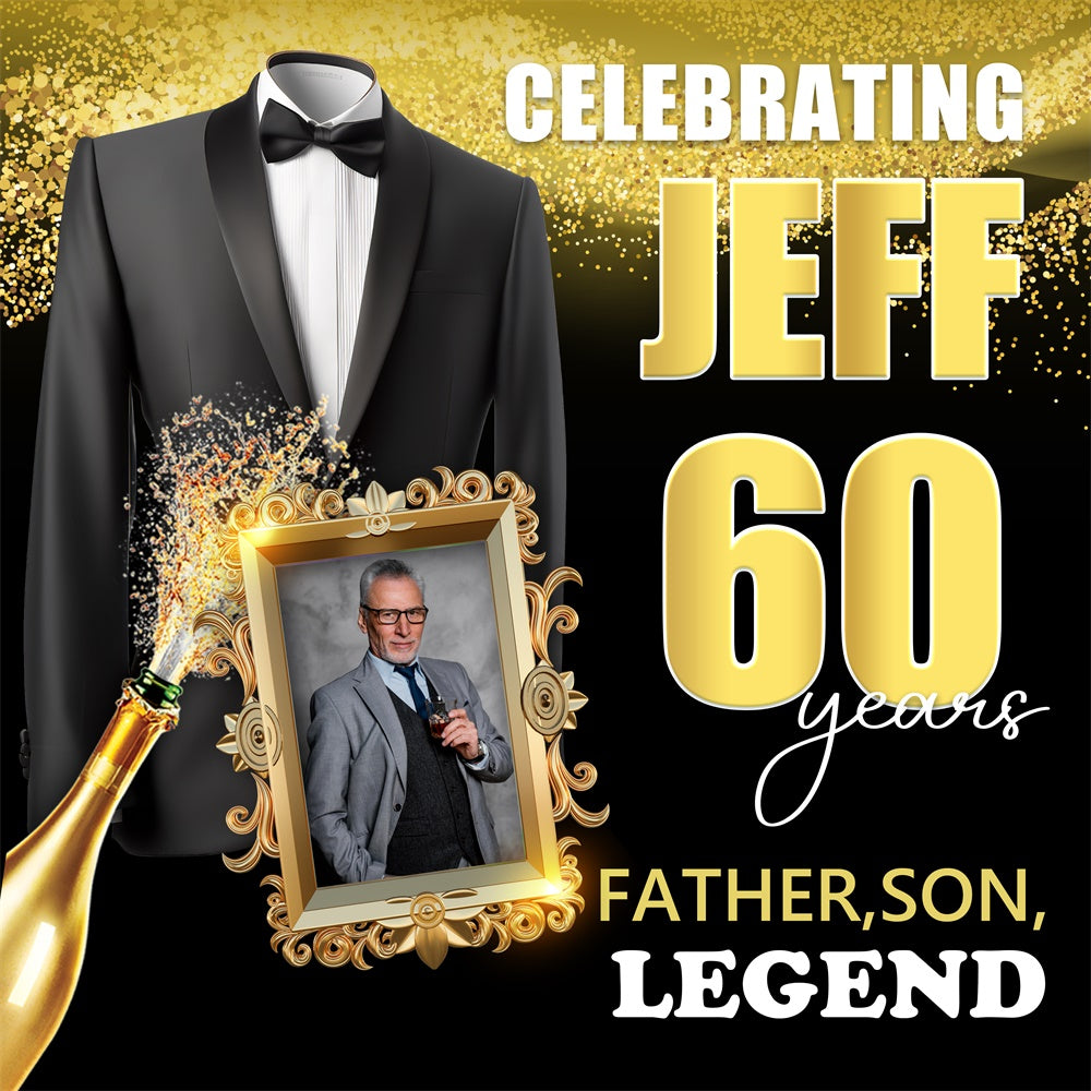 60th Birthday Backdrops Elegant Tuxedo Champagne Custom Backdrop BRP5-86
