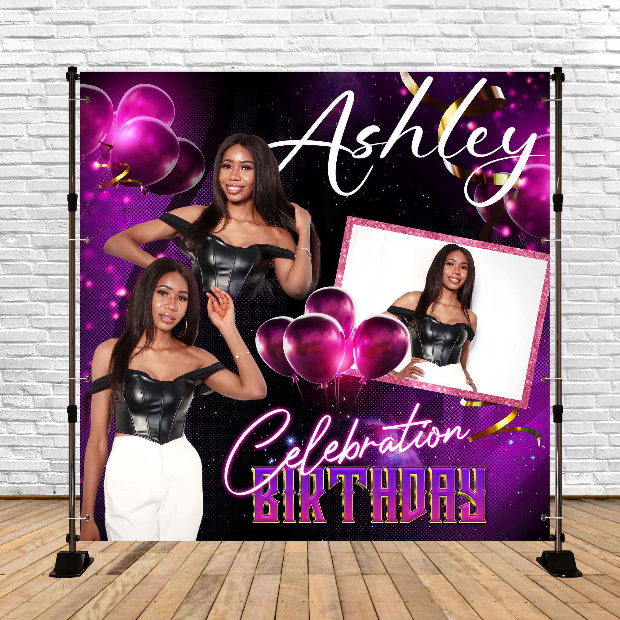 Custom Birthday Backdrops Glam Purple Balloon Sparkle Backdrop BRP5-94