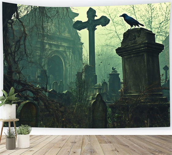 Halloween Graveyard Backdrop Abandoned Graves Church Backdrop BRP57-103