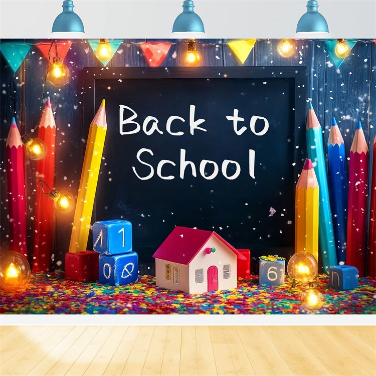 Back To School Backdrop Confetti Crayons Lights Backdrop BRP57-16