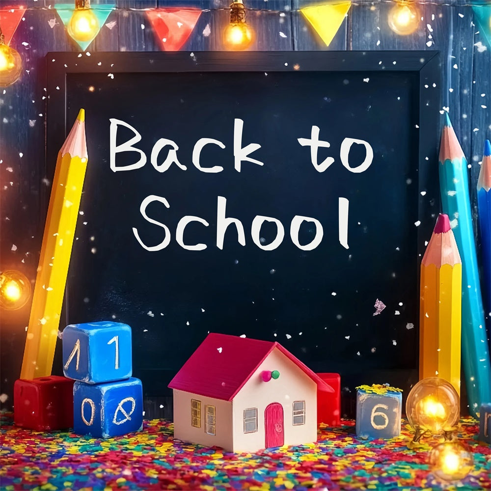 Back To School Backdrop Confetti Crayons Lights Backdrop BRP57-16
