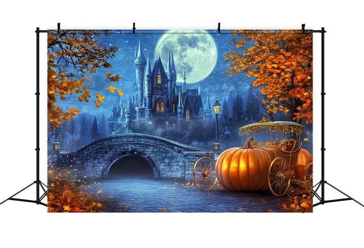 Castle Backdrop Moonlit Pumpkin Carriage Fall Backdrops BRP57-165