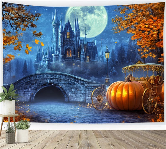 Castle Backdrop Moonlit Pumpkin Carriage Fall Backdrops BRP57-165