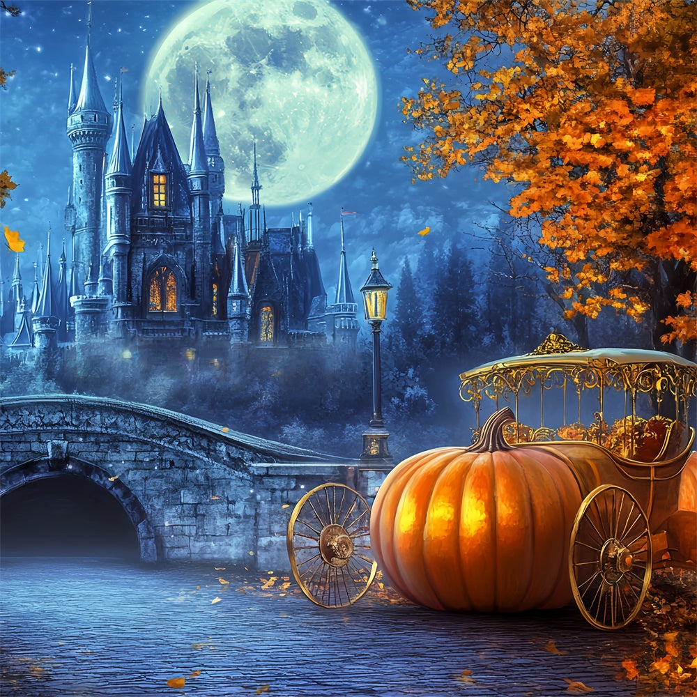 Castle Backdrop Moonlit Pumpkin Carriage Fall Backdrops BRP57-165