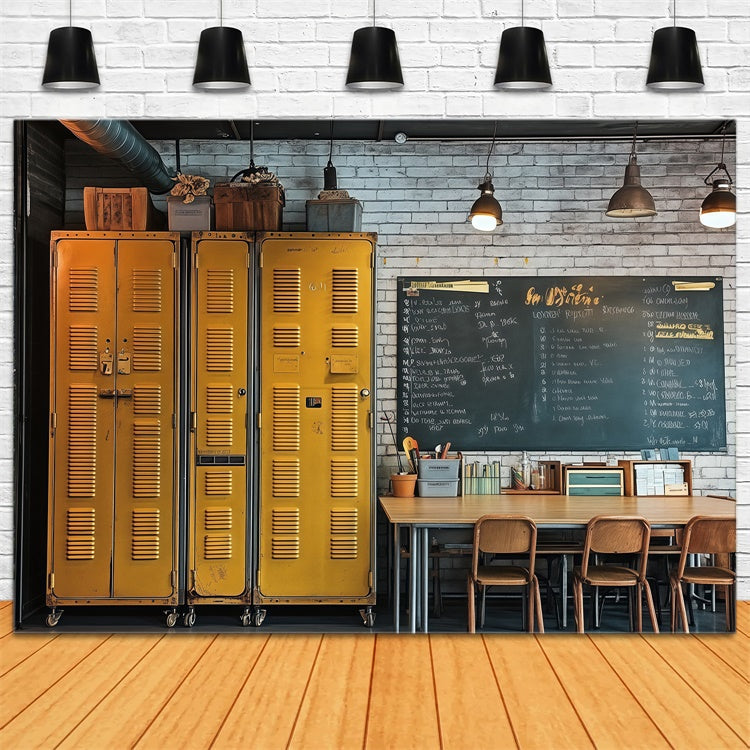School Classroom Backdrop Rustic Yellow Locker Backdrop BRP57-17