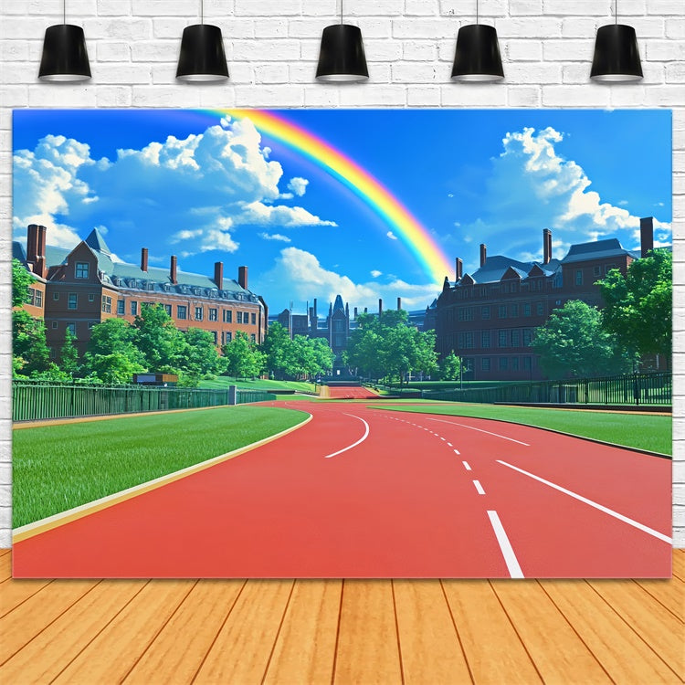 School Backdrop Rainbow Campus Red Track Backdrop BRP57-21
