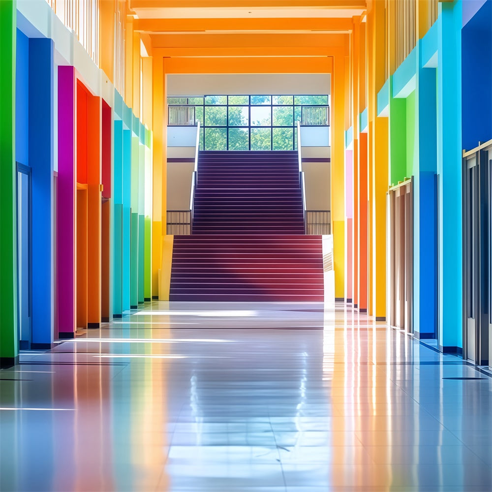 School Backdrop Rainbow Hallway Welcome Backdrop BRP57-45