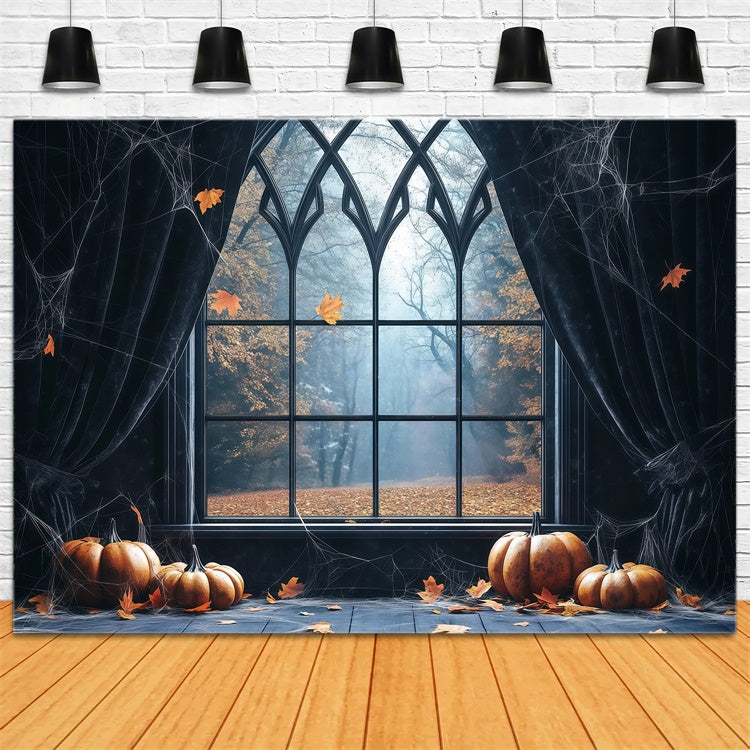 Halloween Backdrop Cobweb Curtains Gothic Window Backdrop BRP57-98