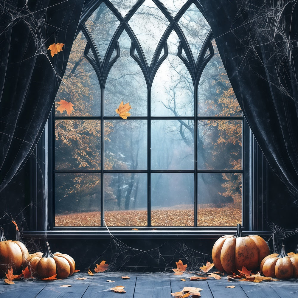 Halloween Backdrop Cobweb Curtains Gothic Window Backdrop BRP57-98
