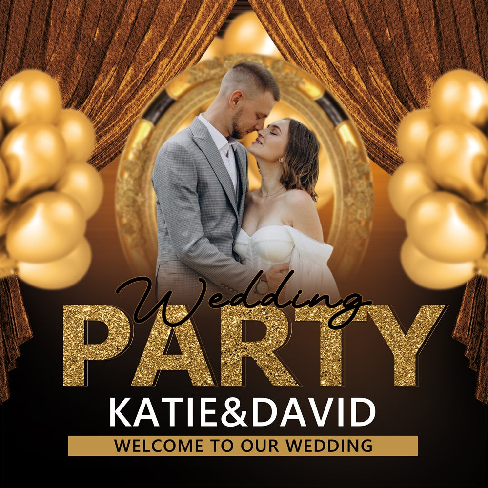 Personalized Backdrop For Wedding Gold Glam Balloon Backdrop BRP6-117