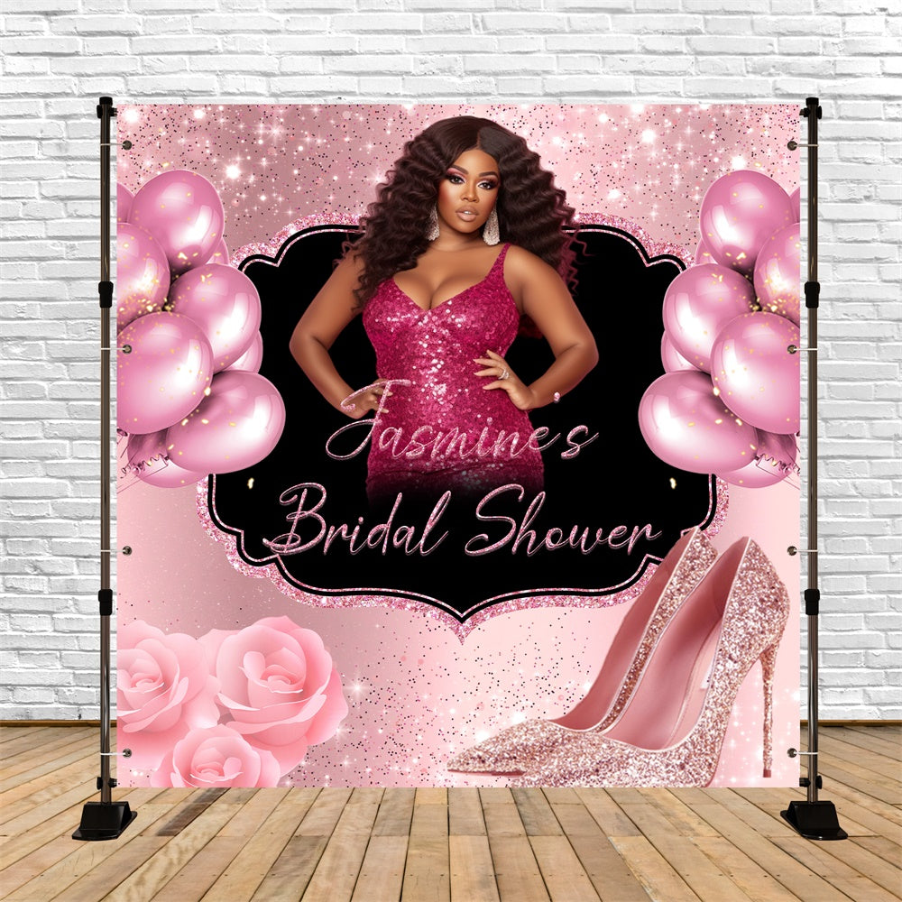Bridal Shower Backdrops Glitzy Pink Balloon Personalized Backdrop BRP6-119