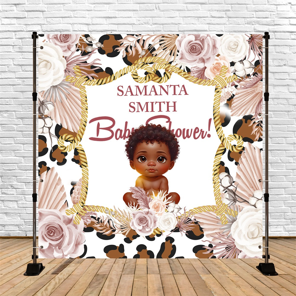 Backdrop For Baby Shower Leopard Bloom Personalized Backdrop BRP6-217
