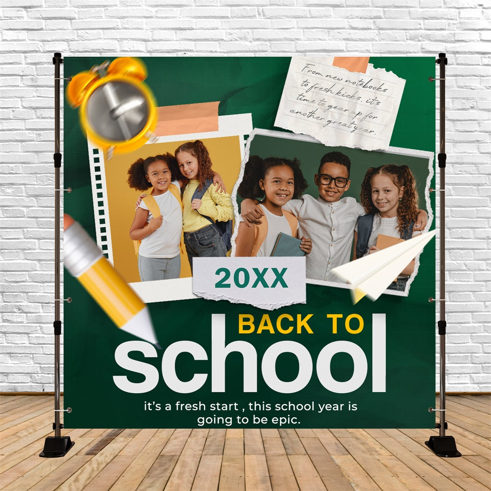 School Picture Backdrop Pencils Paper Plane Personalized Backdrop BRP6-48
